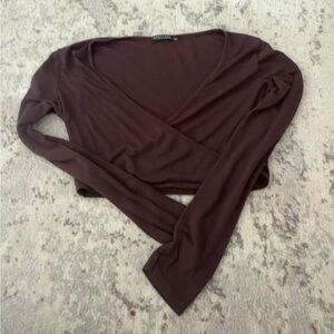 nasty gal brown long sleeve cross over shirt size 2